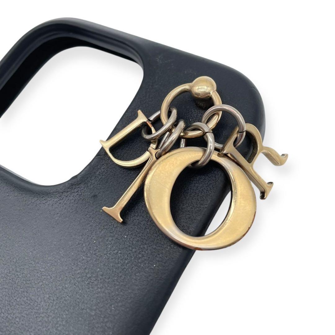Dior カナージュ ケース レザー ロゴチャーム 黒 iPhone14pro