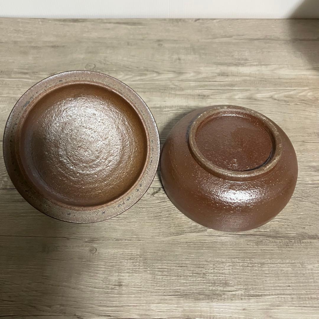 D-4 【趣のある一品】和食器 蓋付き 菓子器 菓子鉢 釉薬 瑠璃色/茶 陶器