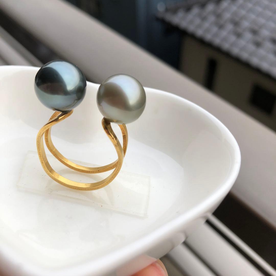 黒蝶真珠リング　タヒチパールリング