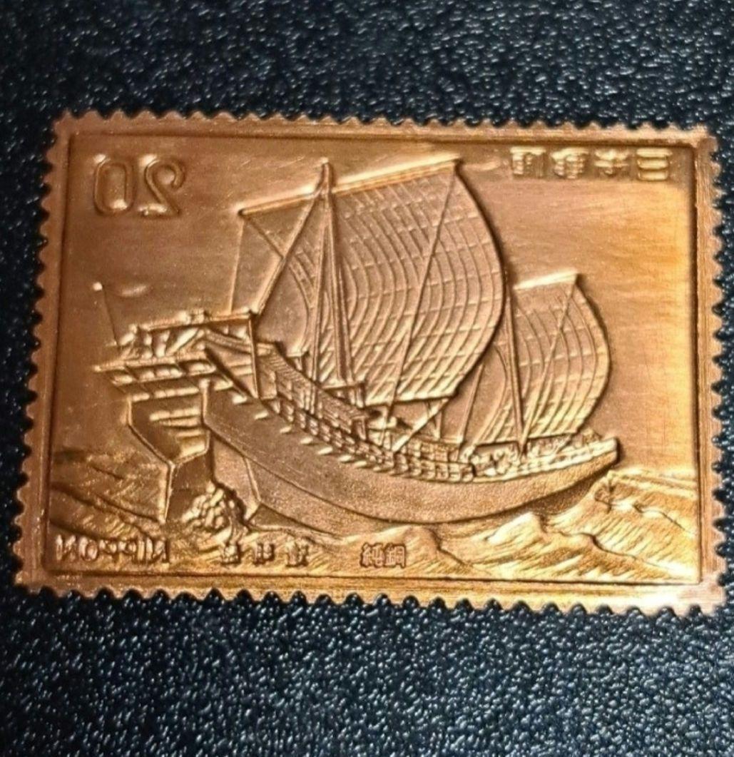 純金刻印　希少 限定品　帆船　切手形 　レリーフ　2枚セット　6.1g　日本製