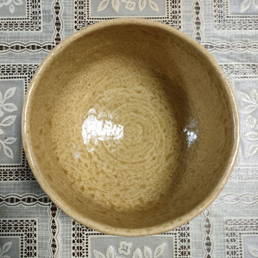 \"未使用\" 瀬戸焼　青木九仁博造　黄瀬戸茶碗、ウコン布＆共箱付