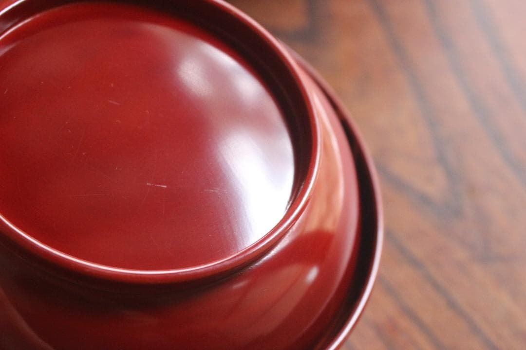 デッドストック！極上紅溜に優美な桐花蒔絵の映えるお椀2点（検輪島塗京塗煮物椀