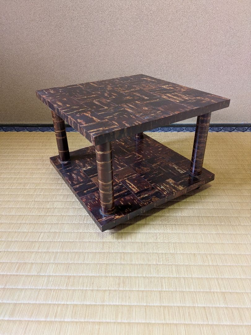桜革細工　樺細工　市松模様　花台　飾り台　伝統工芸品
