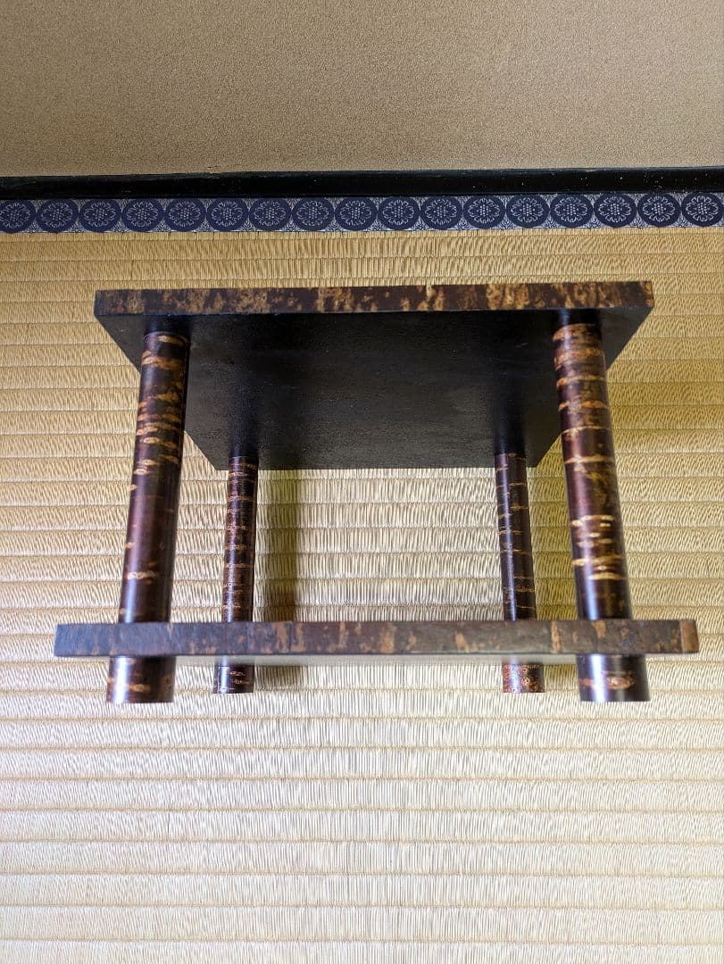 桜革細工　樺細工　市松模様　花台　飾り台　伝統工芸品