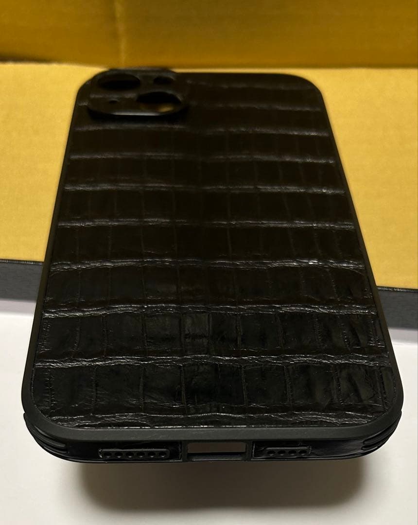 クロコダイル、ワニ革 iPhone 14plus ケース ブラック