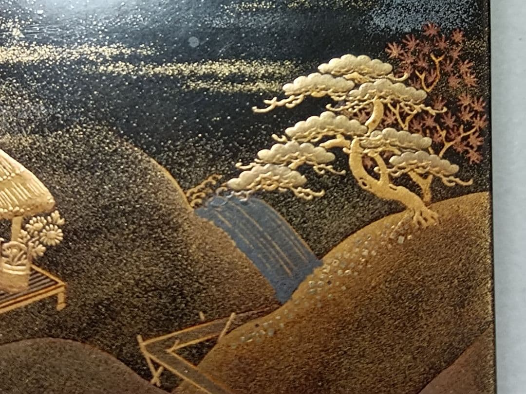 山水蒔絵香箱 細密工芸 超絶技巧 桐箱付
