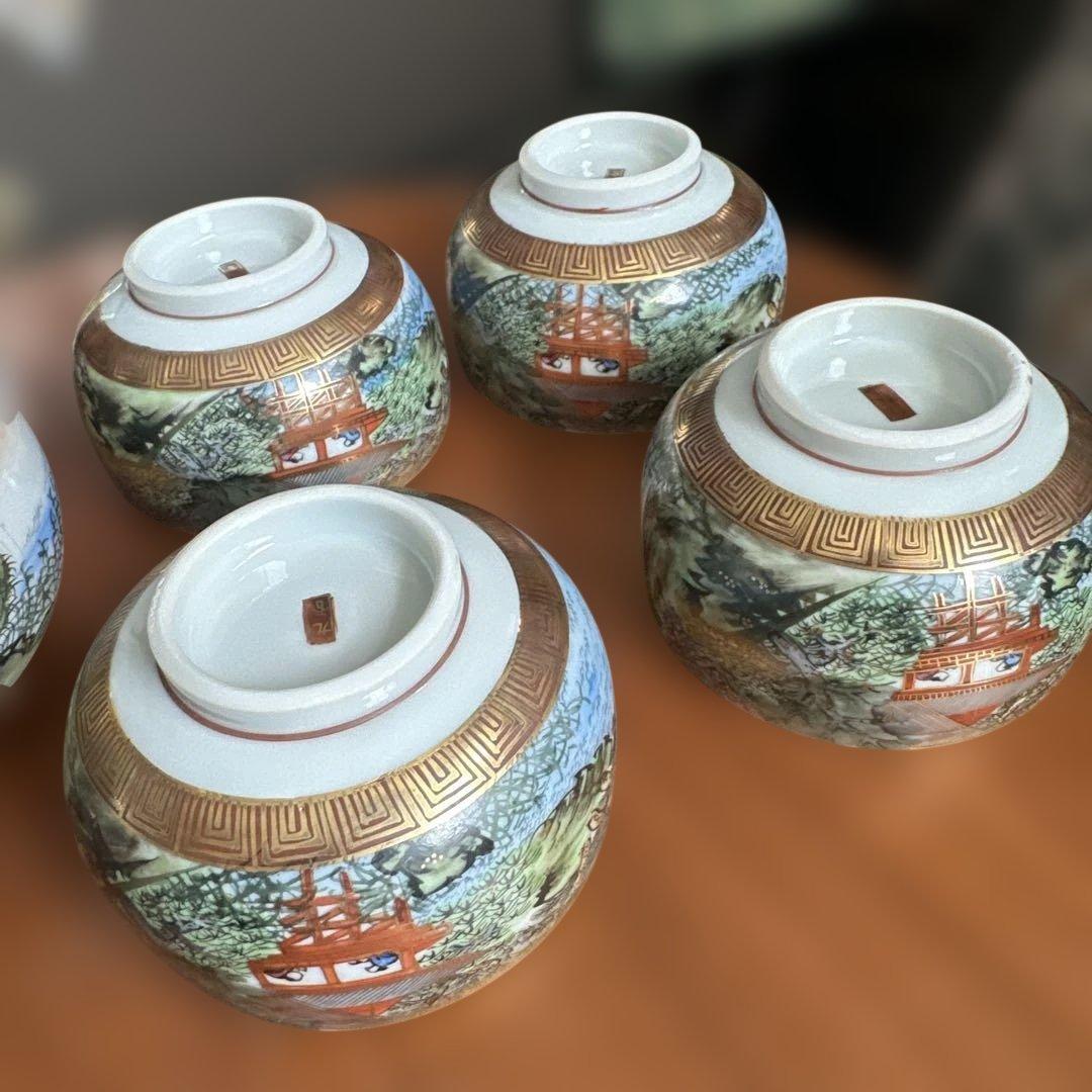 九谷焼　風景画の茶器セット（急須・湯飲み4個