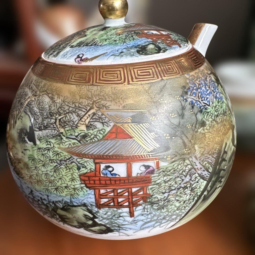 九谷焼　風景画の茶器セット（急須・湯飲み4個