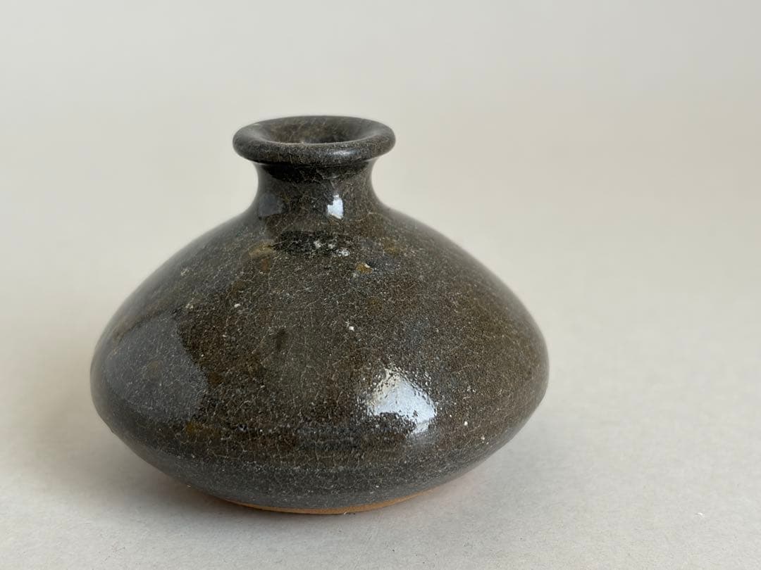 19世紀 灰釉油壺 懐瓶 フチュクルビン 琉球沖縄 やちむん 壺屋焼 古陶 民藝