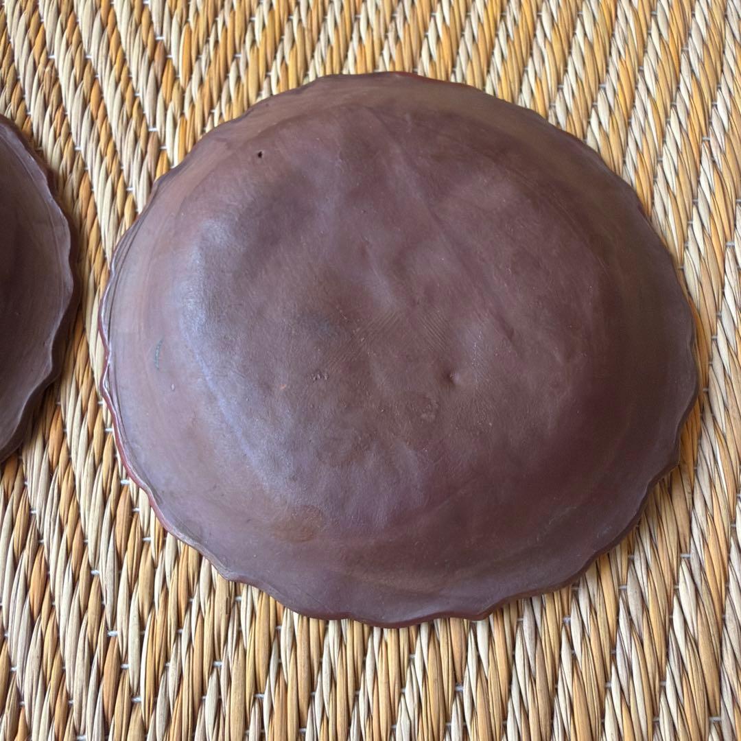 アンティーク 備前焼 ふくら雀 煎餅皿 2枚