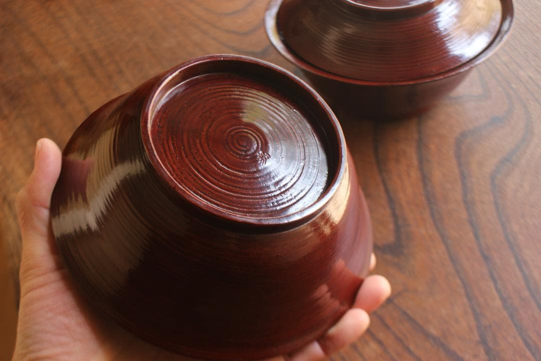 風情ある糸目挽きに時代溜塗の美しい大椀2点（検京塗春慶塗雑煮椀