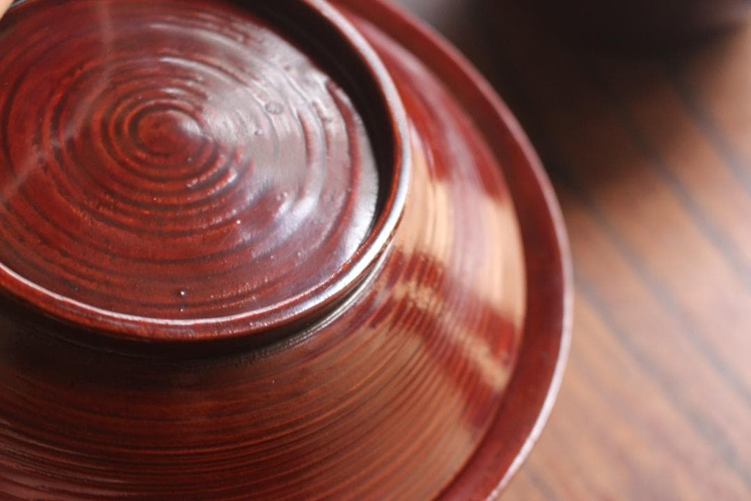 風情ある糸目挽きに時代溜塗の美しい大椀2点（検京塗春慶塗雑煮椀