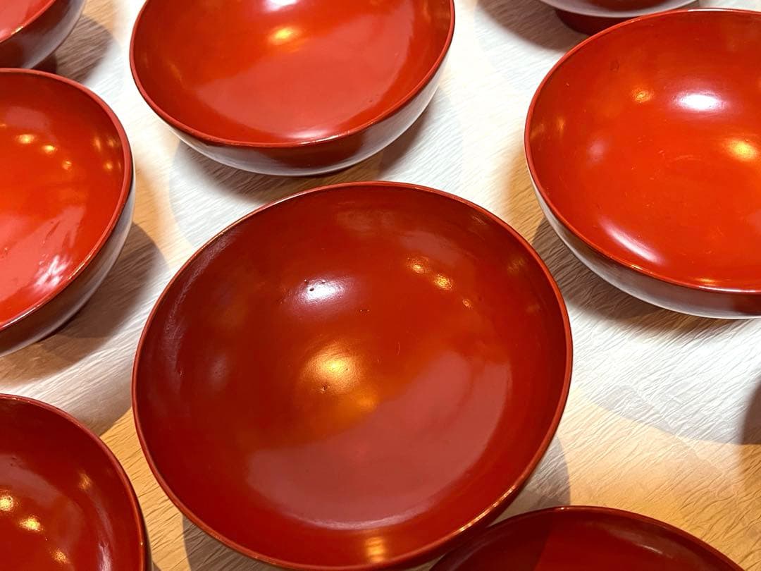 時代物 天然木　漆器 本珠 吸物椀 蓋付き 10客セット 木箱付 171