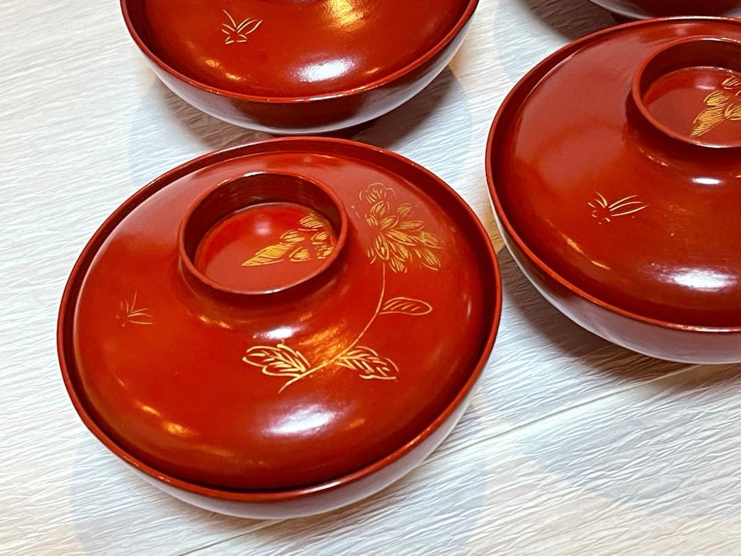 時代物 天然木　漆器 本珠 吸物椀 蓋付き 10客セット 木箱付 171