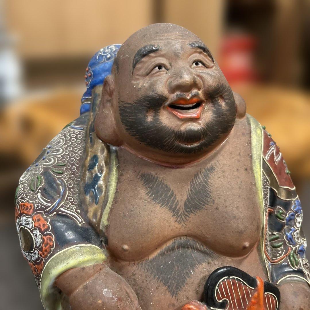 大漁満足　縁起物　九谷焼　陶器製 布袋様 置物 約27㌢　石川県