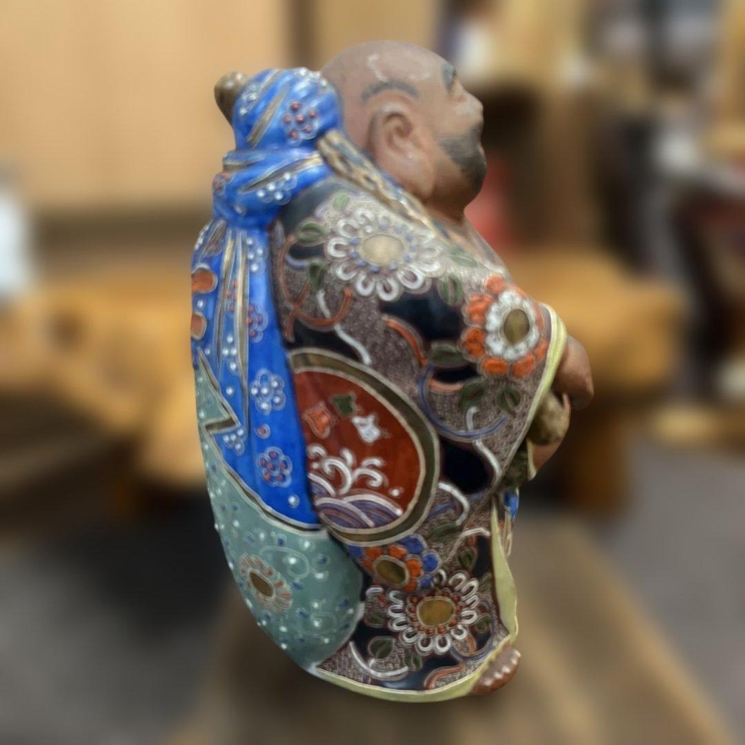 大漁満足　縁起物　九谷焼　陶器製 布袋様 置物 約27㌢　石川県