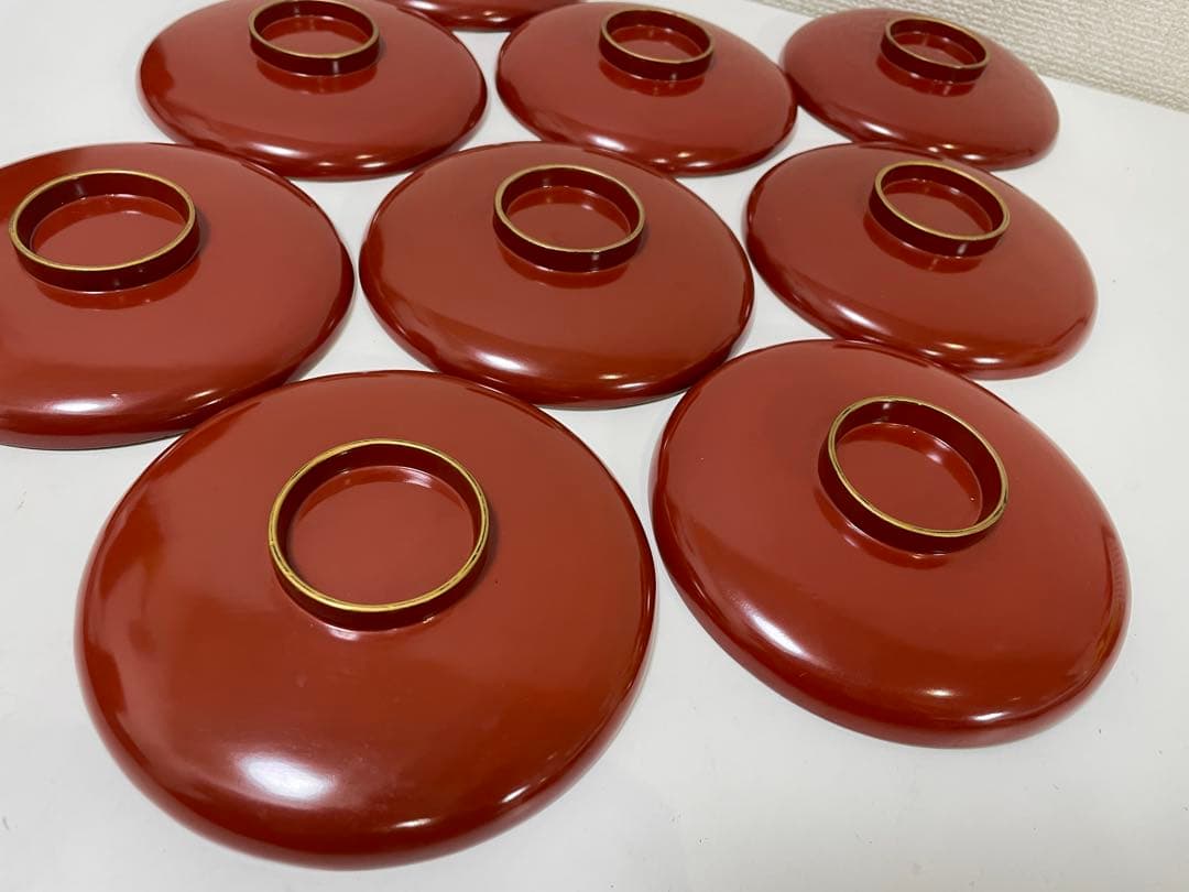 【現状品】漆器 輪島塗 金彩 朱塗 底黒塗 蓋付き椀 割烹 煮物椀 9個 ①