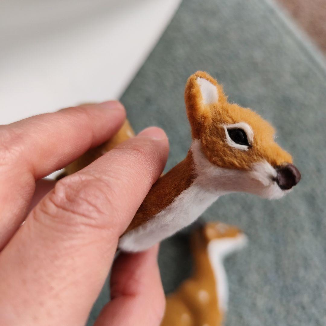 動物フィギュア　イギリス　フェルト製　鹿の親子　バンビ　アンティーク