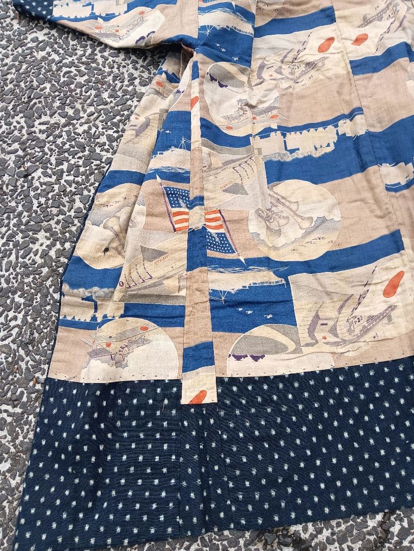 戦前 子供服　着物　戦争柄　米国　戦闘機　海軍　戦争旭日旗　古布