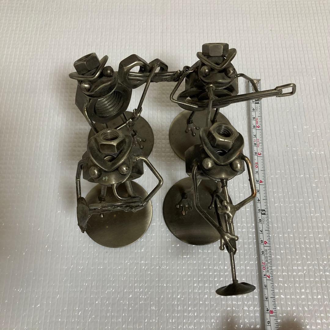 メタルクラフト 溶接アート カエル 音楽隊 バンド 4体セット オブジェ 置物