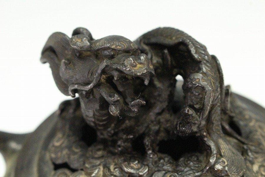 古銅 龍火屋 獣足 香炉 高14cm 旧家蔵出