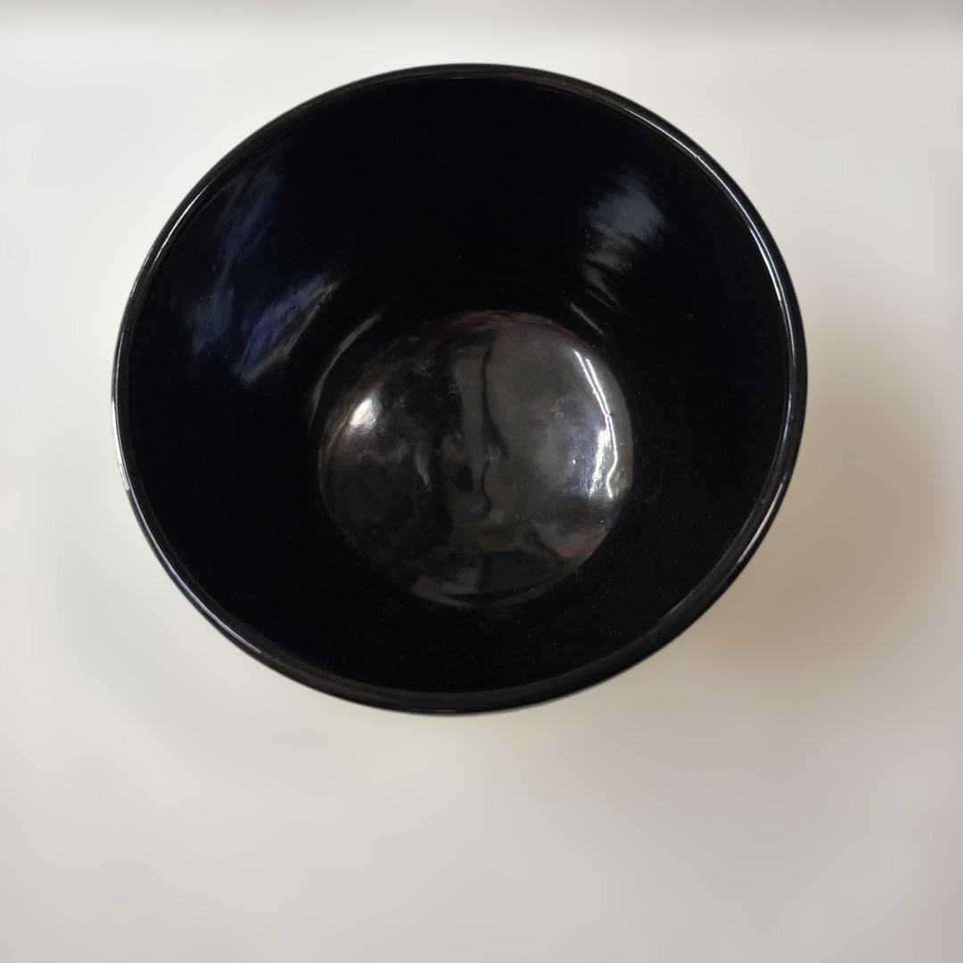 仁清色絵 七宝紋黒茶碗 三浦竹軒作　鵬雲斎箱　未使用品