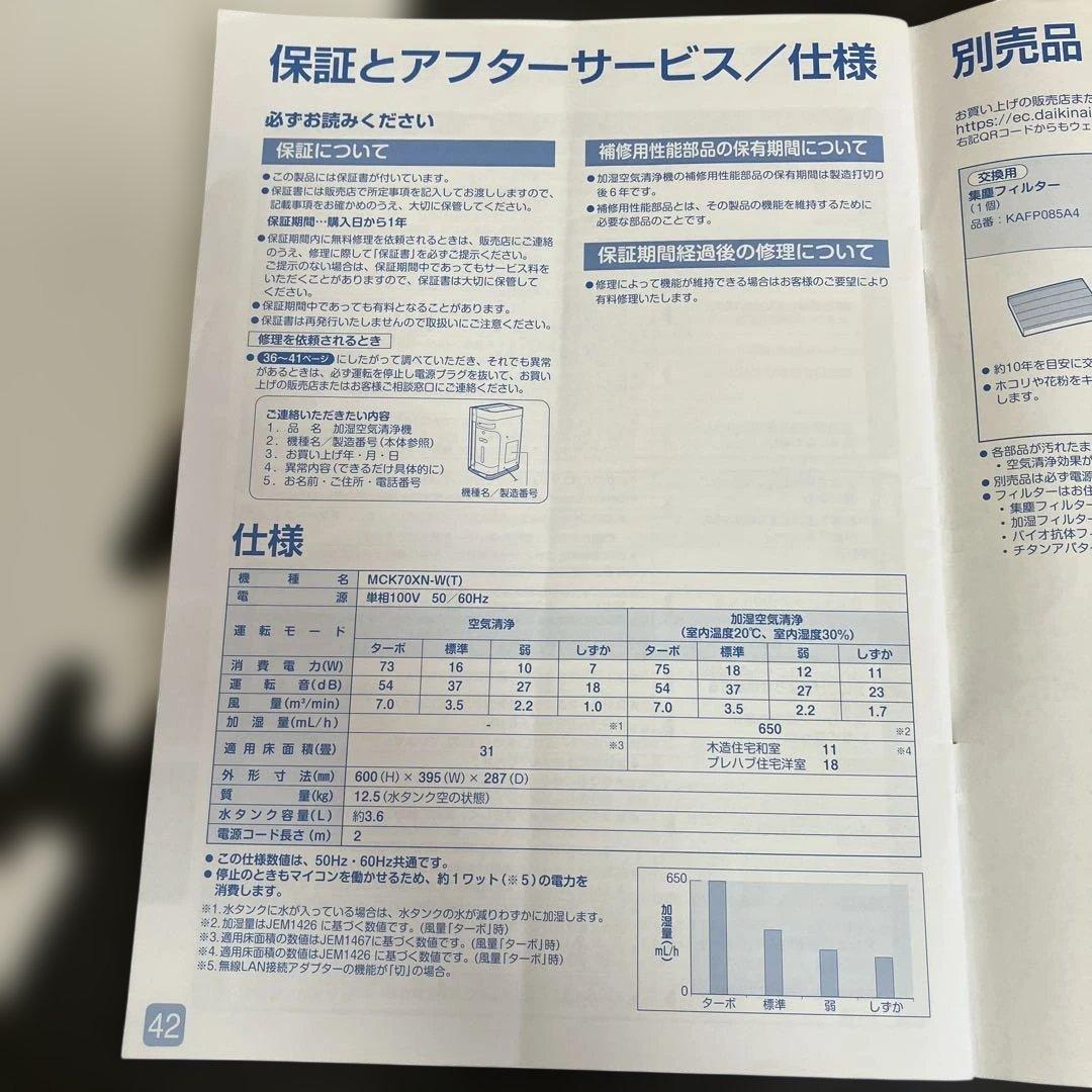 DAIKIN 空気清浄機 MCK70XN-W 2021年製
