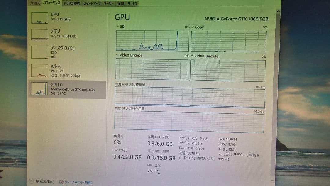 NVIDIA GTX 1060 6G 動作確認済み