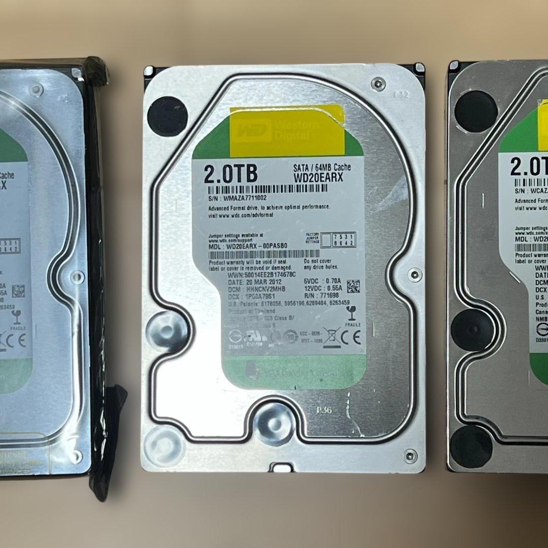 【中古3＋新品1・初期化済み】3.5インチHDD2TBｘ4台（WD20EARS）
