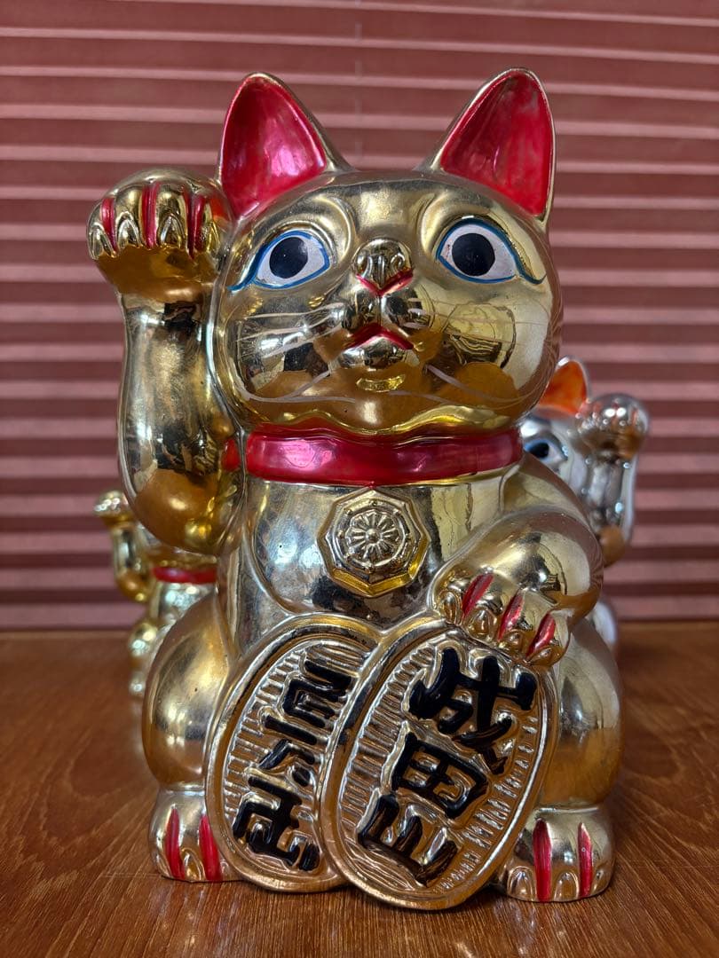 招き猫　貯金箱　成田山　小判持ち猫　金　大中小　3点　レトロ　古い　縁起物