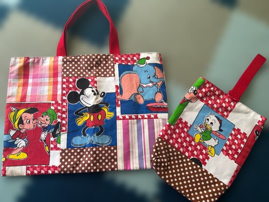 ☆新品☆手提げバッグ・上履入れ セット ディズニー ミッキー パッチワーク