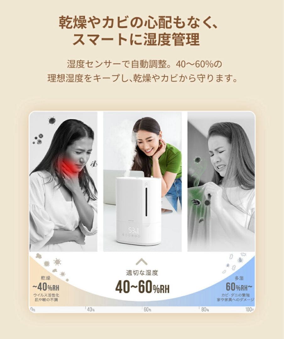 EPEIOS 加湿器 ハイブリッド加湿器 大容量 6L 超音波式 加熱式 加湿器