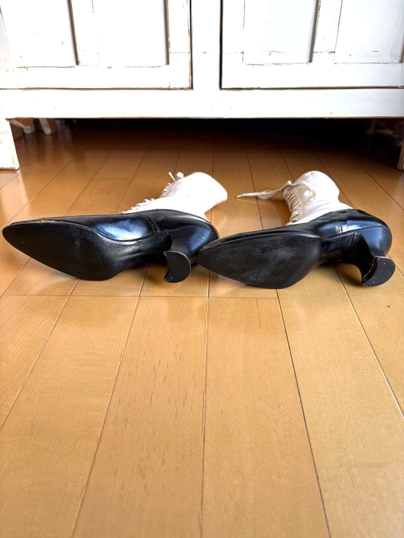 レア　フランスアンティーク　レースアップブーツ　バイカラー　ヴィクトリアン　美品