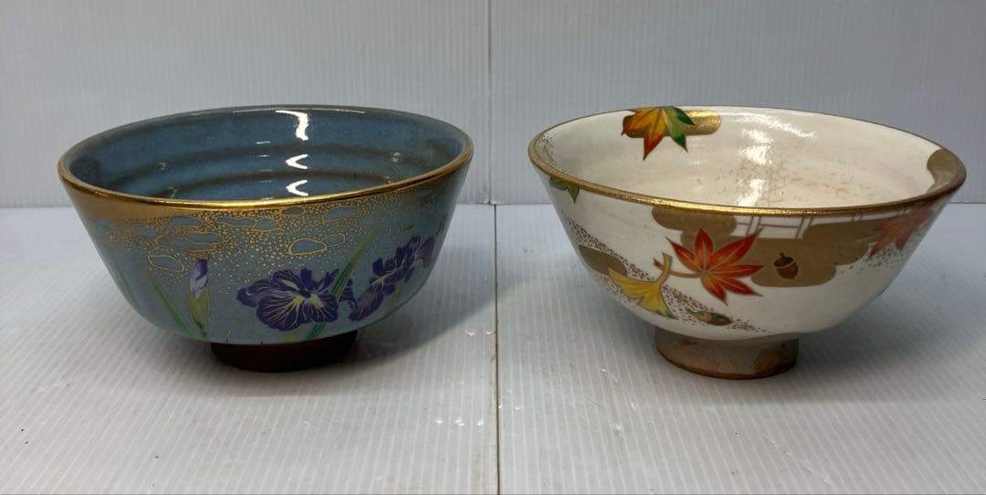 ②京焼 桑野睦子 御所の花 十二ヶ月 コレクション 抹茶碗 2点セット 茶道具