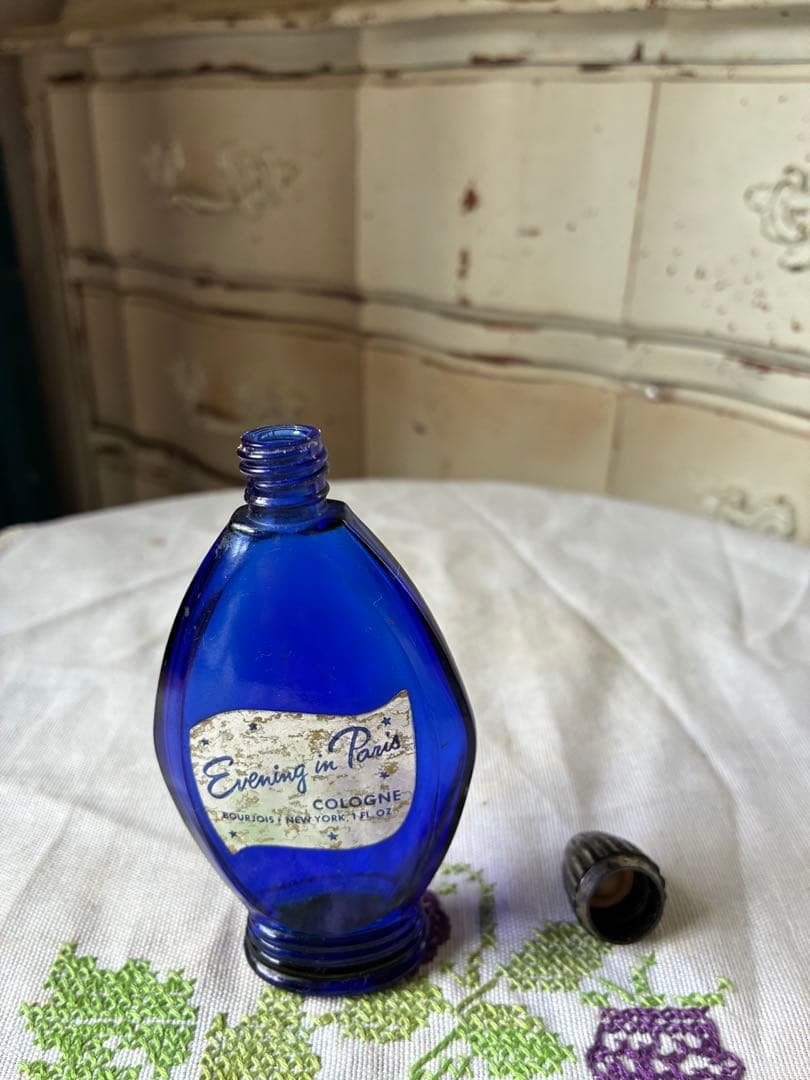 フランス　アンティーク　ガラス　パフューム　ボトル　香水瓶　ブルジョワ　コバルト