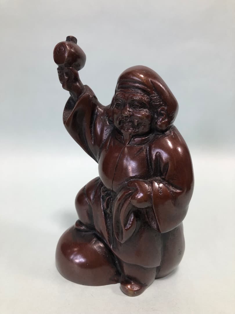 銅製　大黒天　唐木台付き　縁起物　七福神　大黒さま　置物