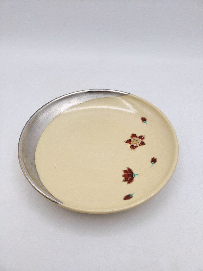 d156【未使用・特価品】銘々皿 銀彩 月と花 5+2 紙箱 茶道具