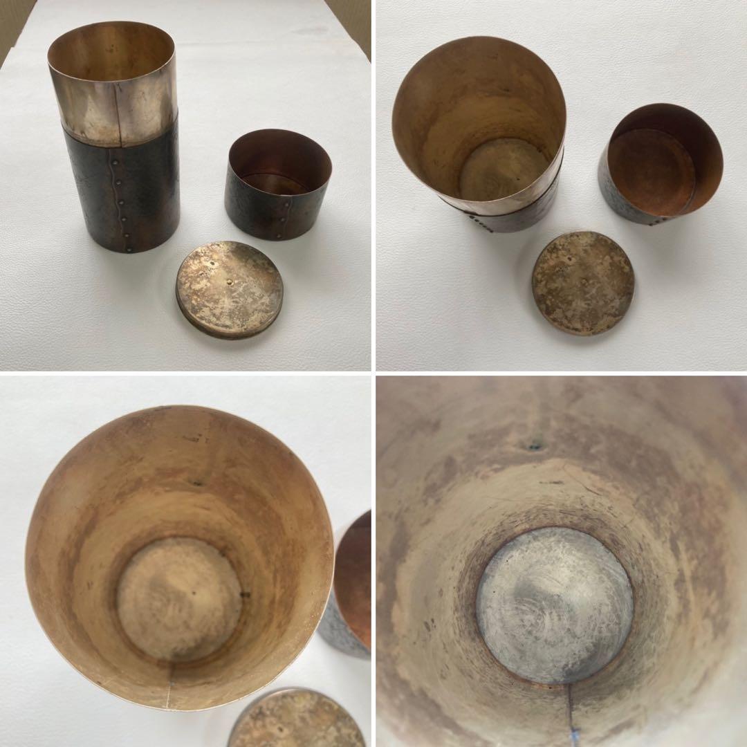古い茶筒 玉川堂 鎚起銅器 槌目模様 鋲打 彫刻 花柄 和風 茶道具 レトロ