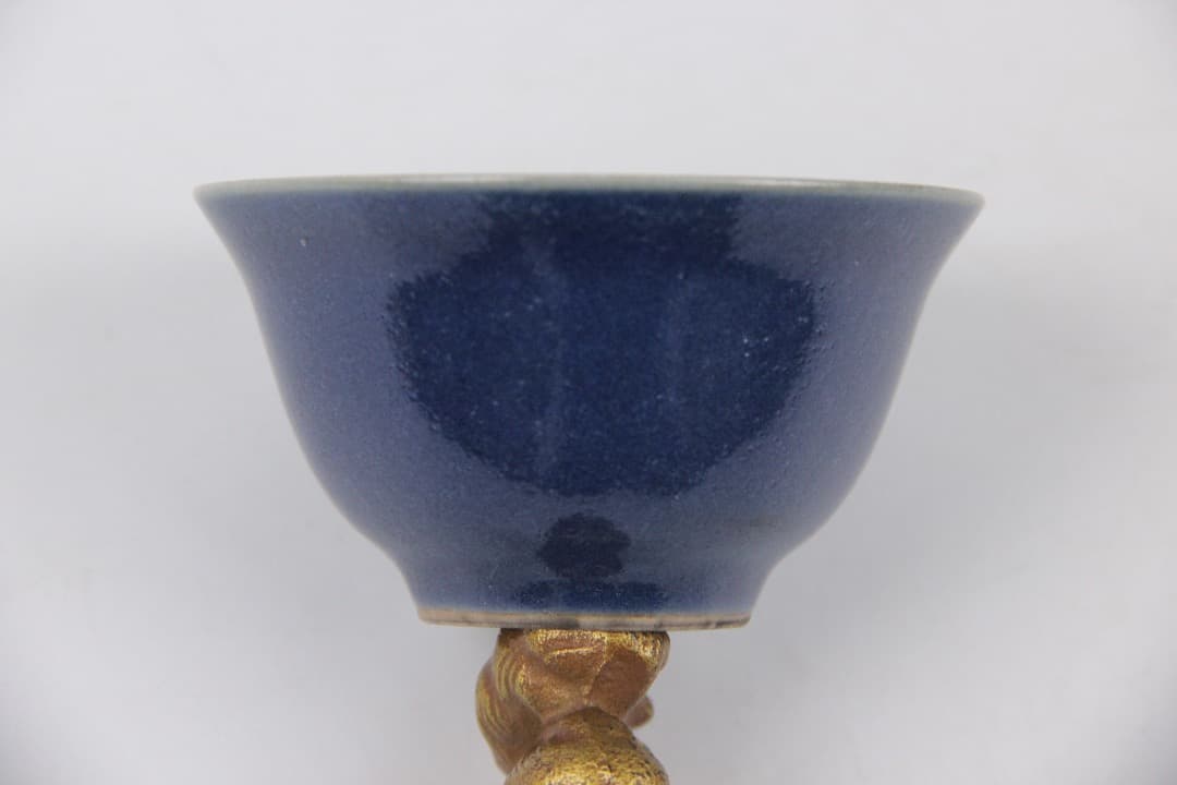 中国美術 青藍釉 茶杯 6客揃え 大明年造款 現代工芸品 ENM23-11