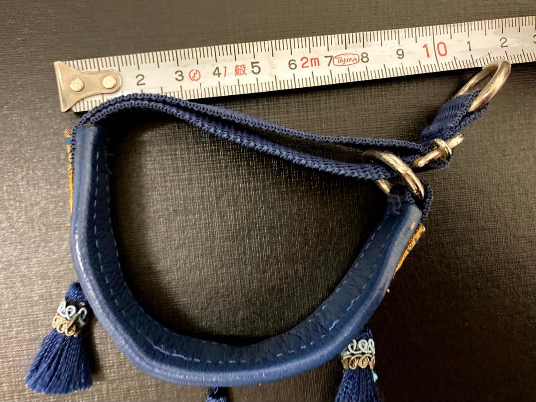 フランス製リボン×本革 小型犬用首輪 タッセル付き ハンドメイド