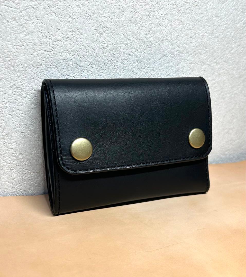 トラッカーウォレット　三つ折り財布　牛革　姫路レザー　コンパクト財布