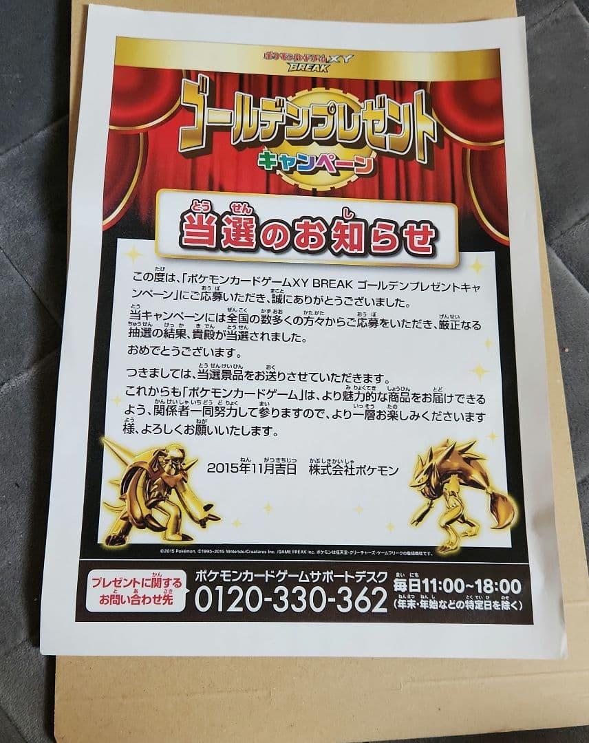 XY-P 基本悪エネルギー　ゴールデンプレゼントキャンペーン プロモ 当選書付き