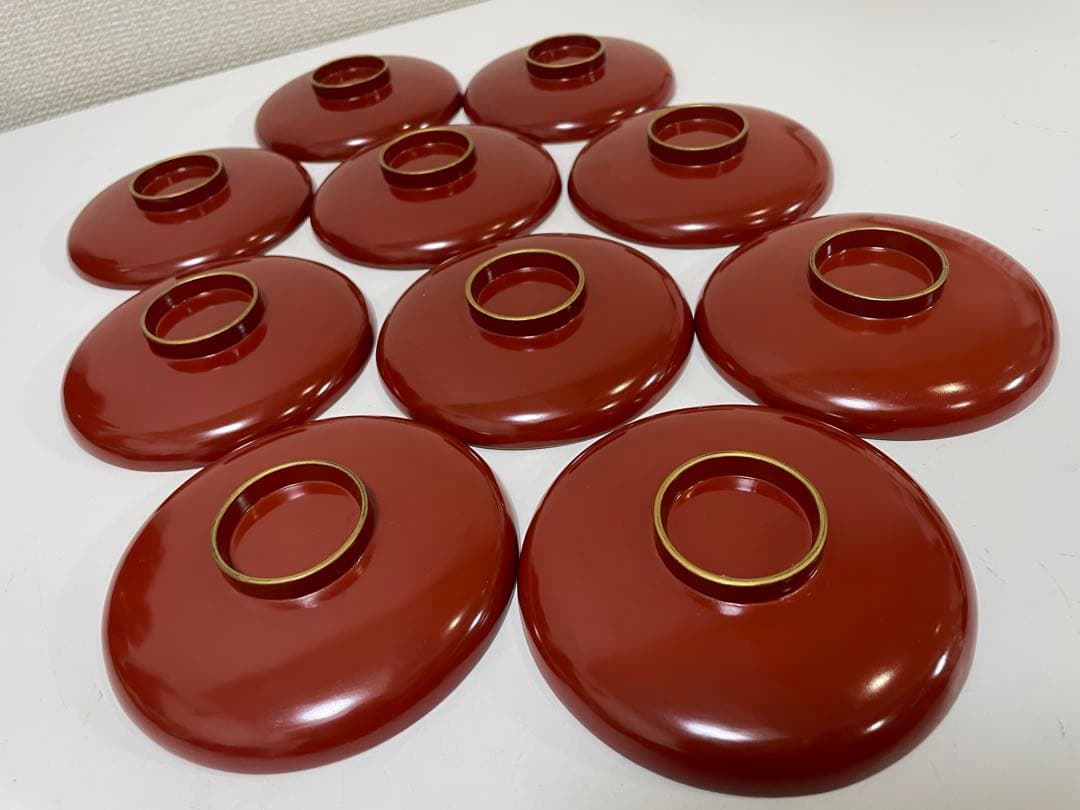 【現状品】漆器 輪島塗 金彩 朱塗 底黒塗 蓋付き椀 割烹 煮物椀 10個 ①