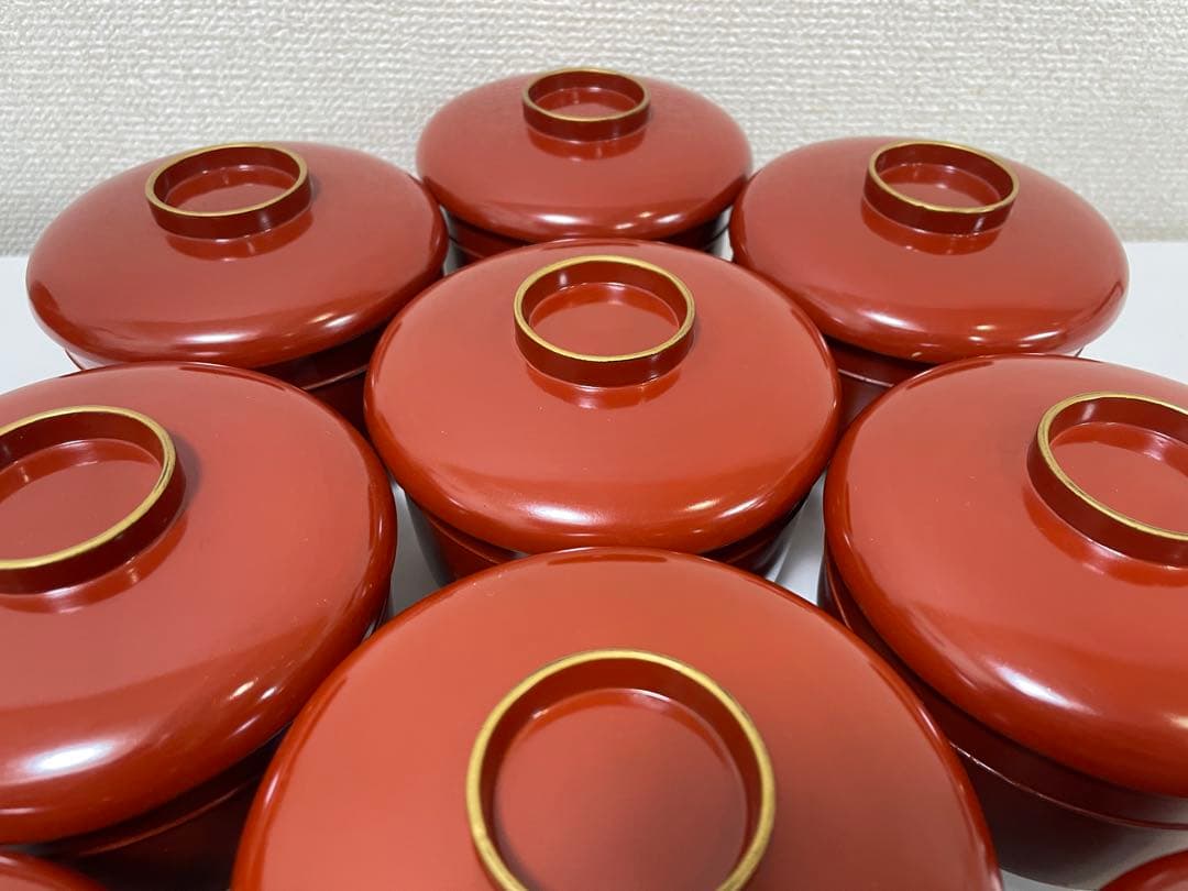 【現状品】漆器 輪島塗 金彩 朱塗 底黒塗 蓋付き椀 割烹 煮物椀 10個 ①