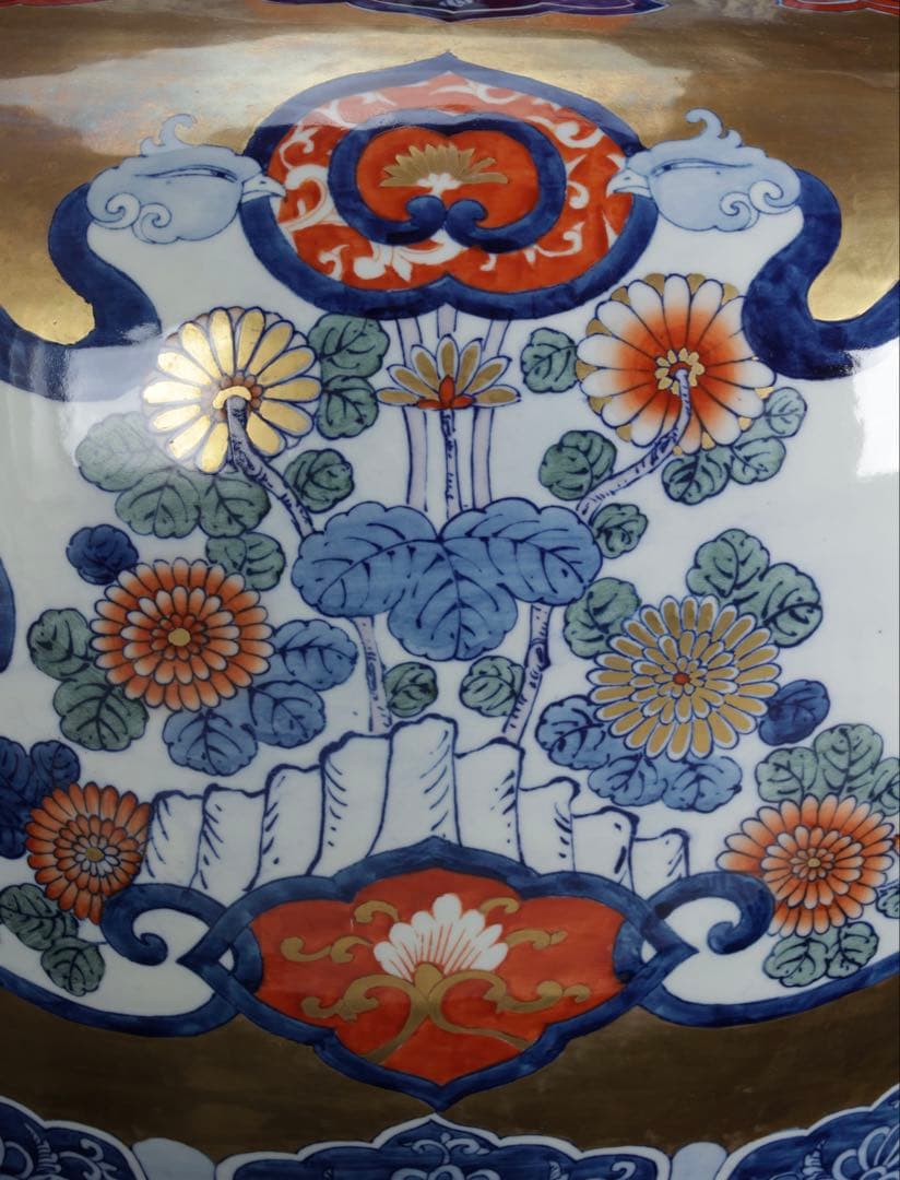 有田焼 染錦花鳥図 八角胴張蓋付大壷 飾壺 豪華絢爛 高57cm 古美術 骨董品