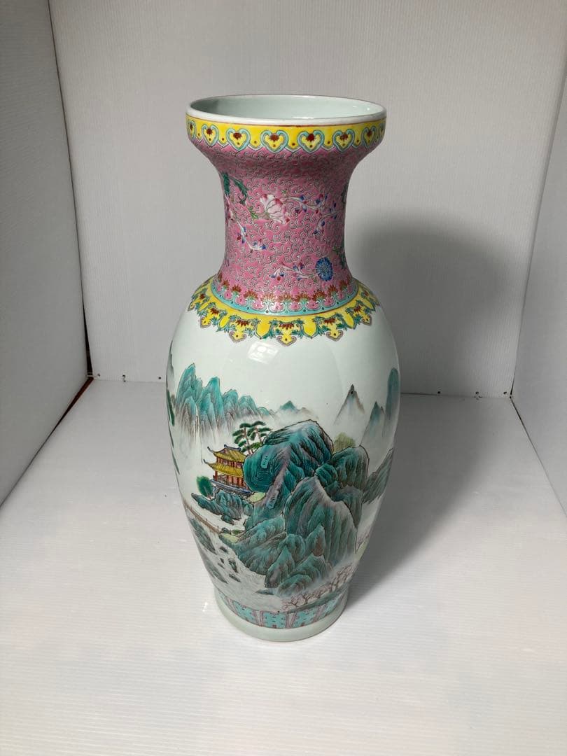 激レア　美品　中国美術山水画花瓶 大型壺 陶器 花器 飾り壺 インテリア