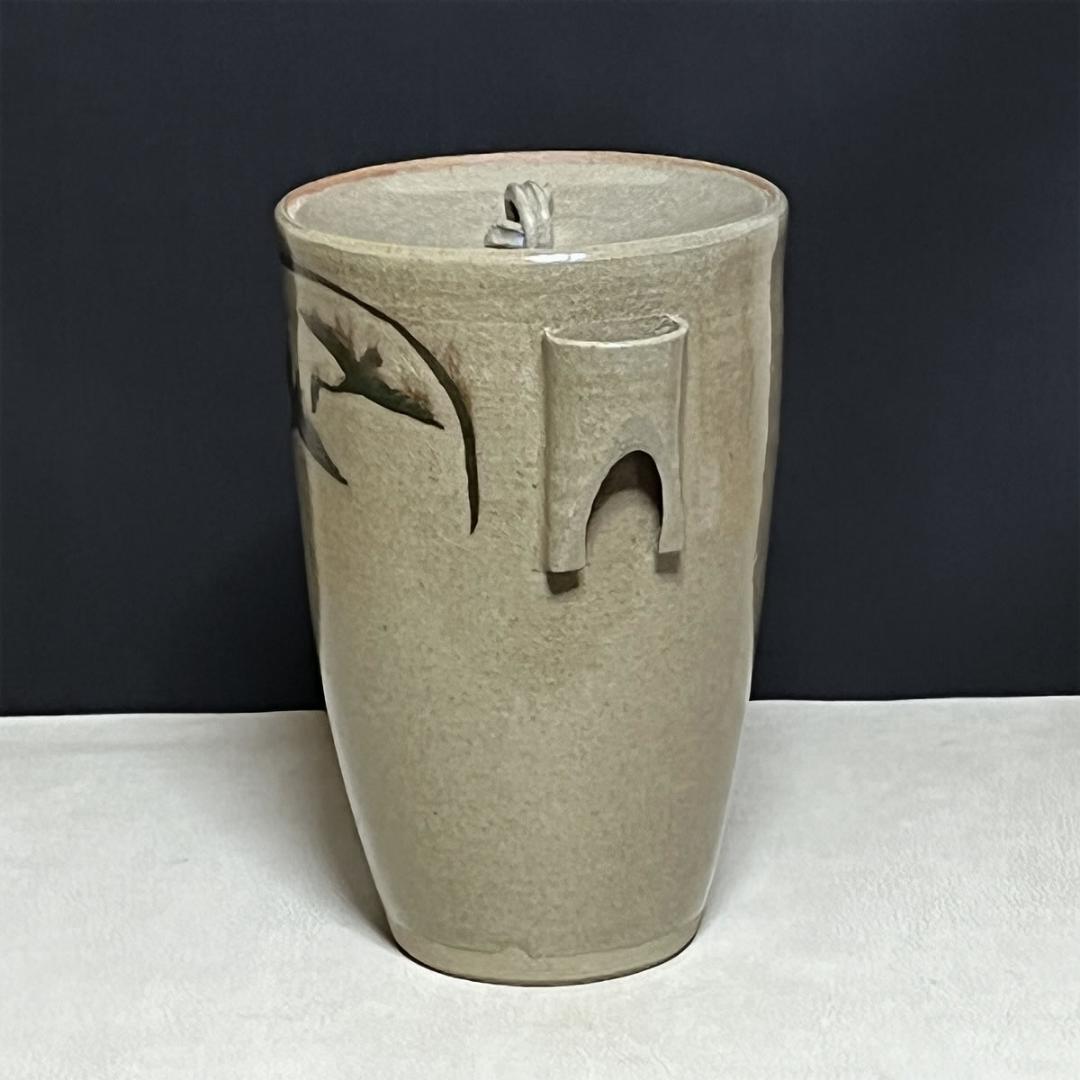 虫明焼 水指 在銘 共箱 虫明 瀬戸窯 細水指 雁の絵 茶道具 【k3706】