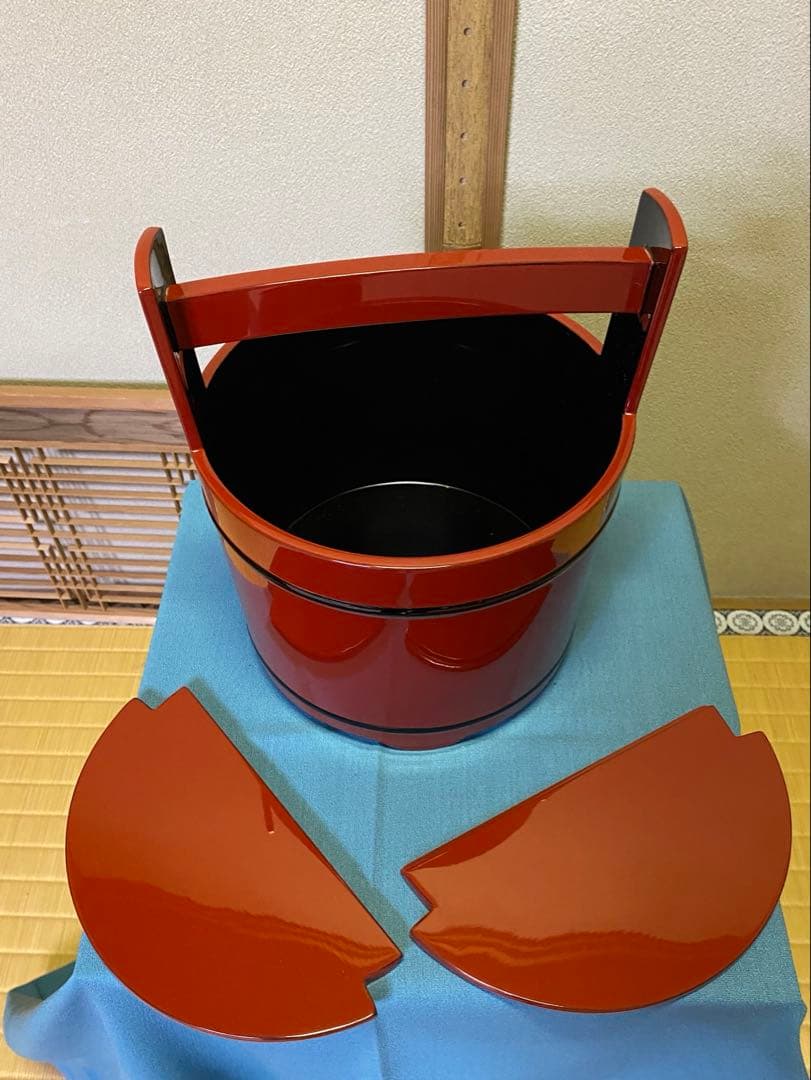 【本日限定】茶道具/手桶水指 豪秀(坂水秀雄)朱黒 輪島塗 茶器水指 工芸品