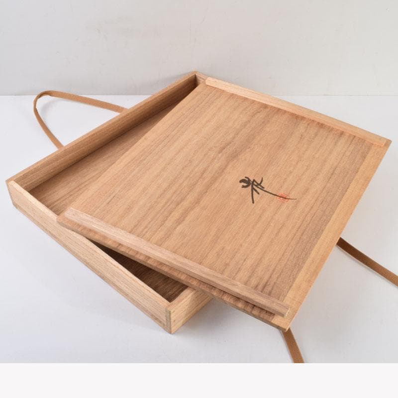 碧海　輪島塗　角野岩次作　沈金蒔絵　「昇陽松」　飾額　共箱　C　8660A