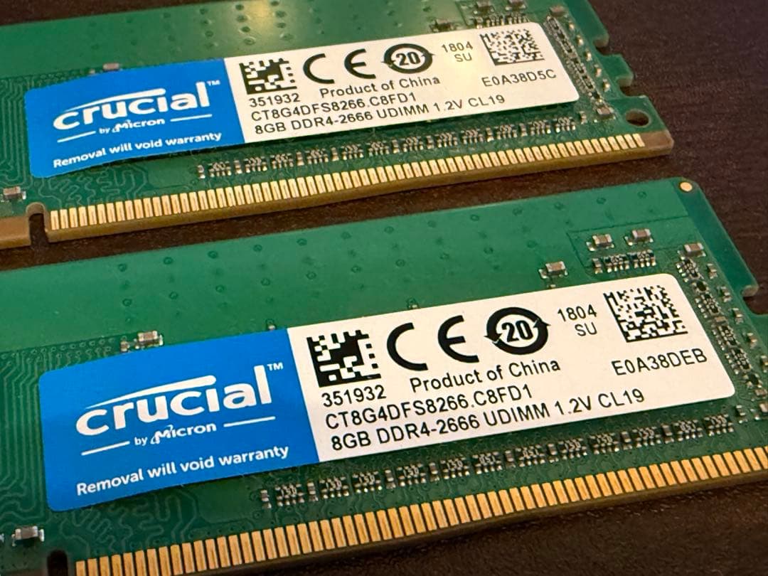 Crucial 8GB DDR4-2666 メモリ 8GB×2枚組(計16GB）